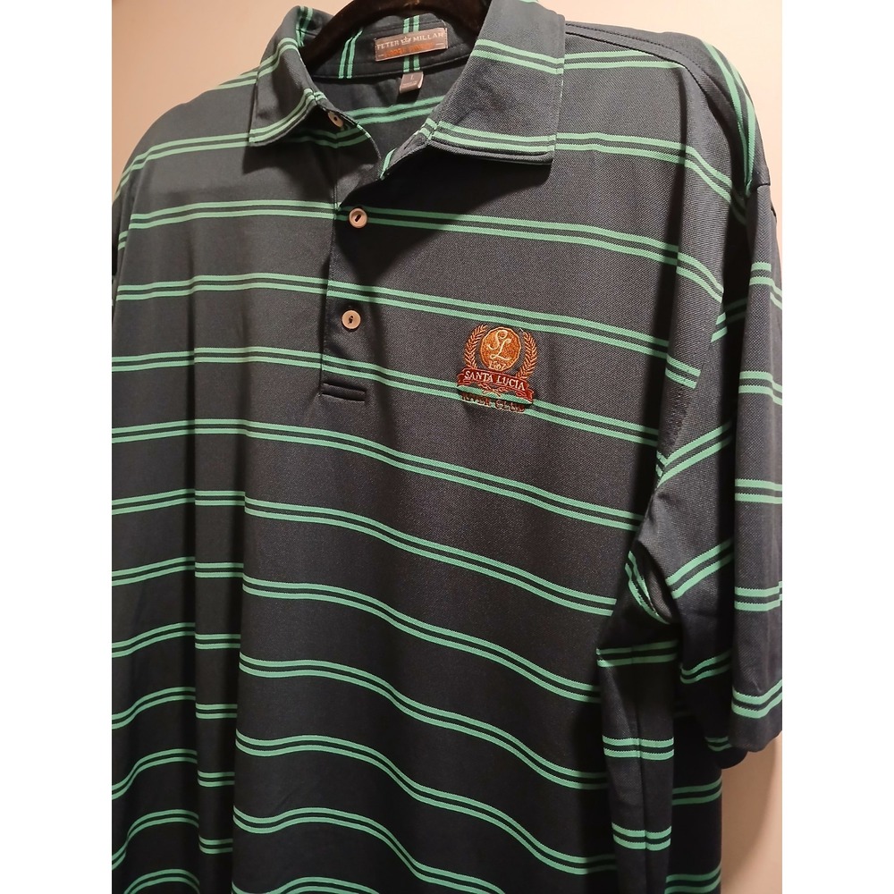 Peter Millar Summer Comfort Polo Shirt Men's L Blue Striped Stretch SANTA LUCIA - Picture 2 of 8